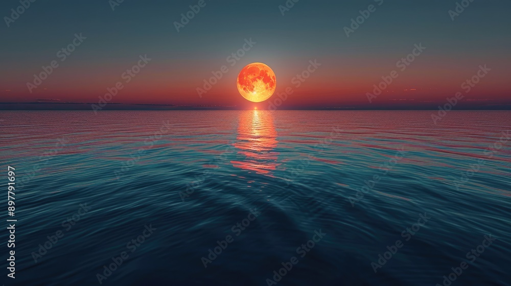 Full moon rising over a calm sea