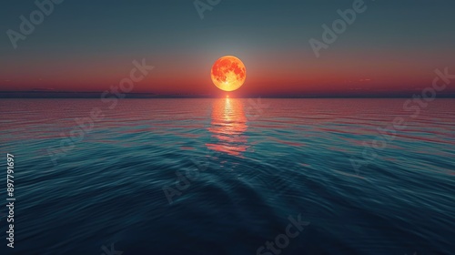 Obraz na płótnie Full moon rising over a calm sea w salonie