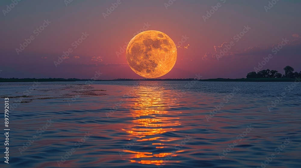 Full moon rising over a calm sea