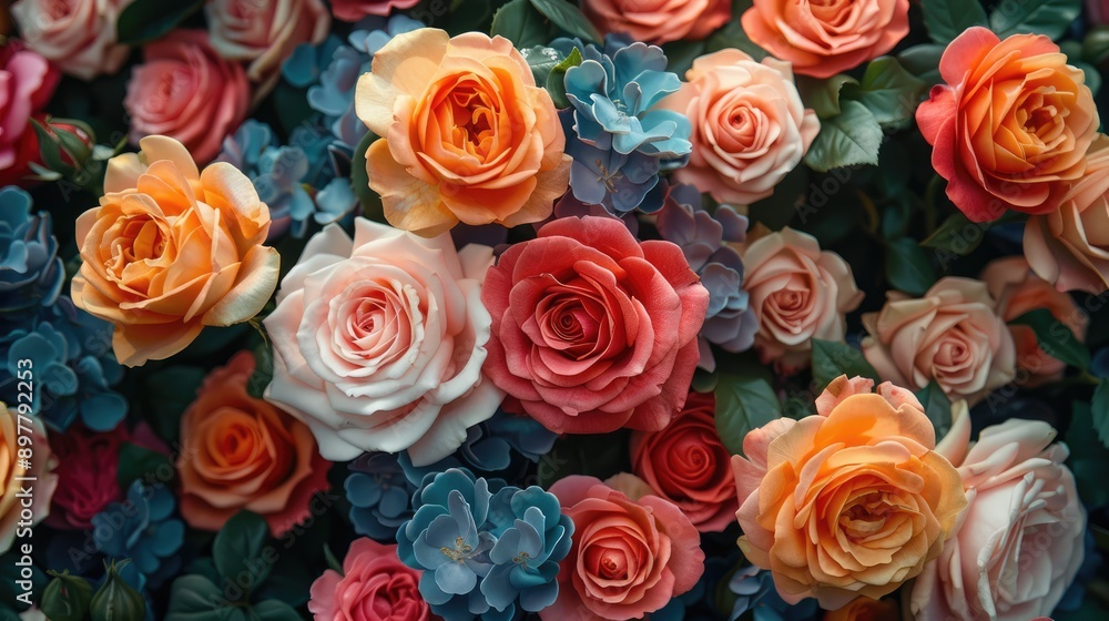 Garden full of roses in various colors