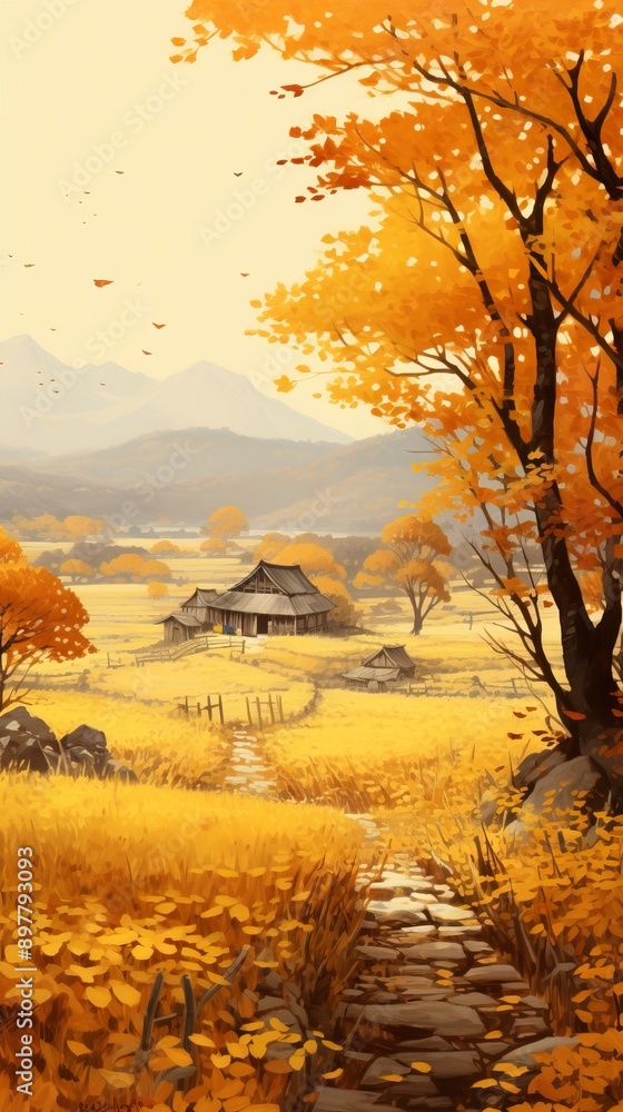 Naklejka premium sunset in the forest, autumn background wallpaper , generative ai
