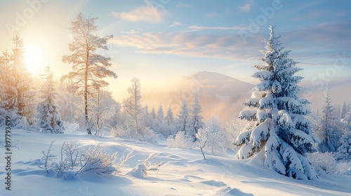 Wallpaper Mural Cold winter scenery with snow-covered land and trees.  Torontodigital.ca