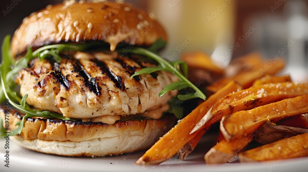 yummy burger with grilled meat topped with vegetables tomatoes ketchup sliced onions cheese fresh lettuce and soft buns placed on board with fries yummy burger with grilled meat topped with vegetables tomatoes ketchup sliced onions cheese fresh lettuce and soft buns placed on board with fries