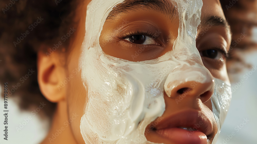 closeup of black woman with facial mask closeup of black woman with facial mask