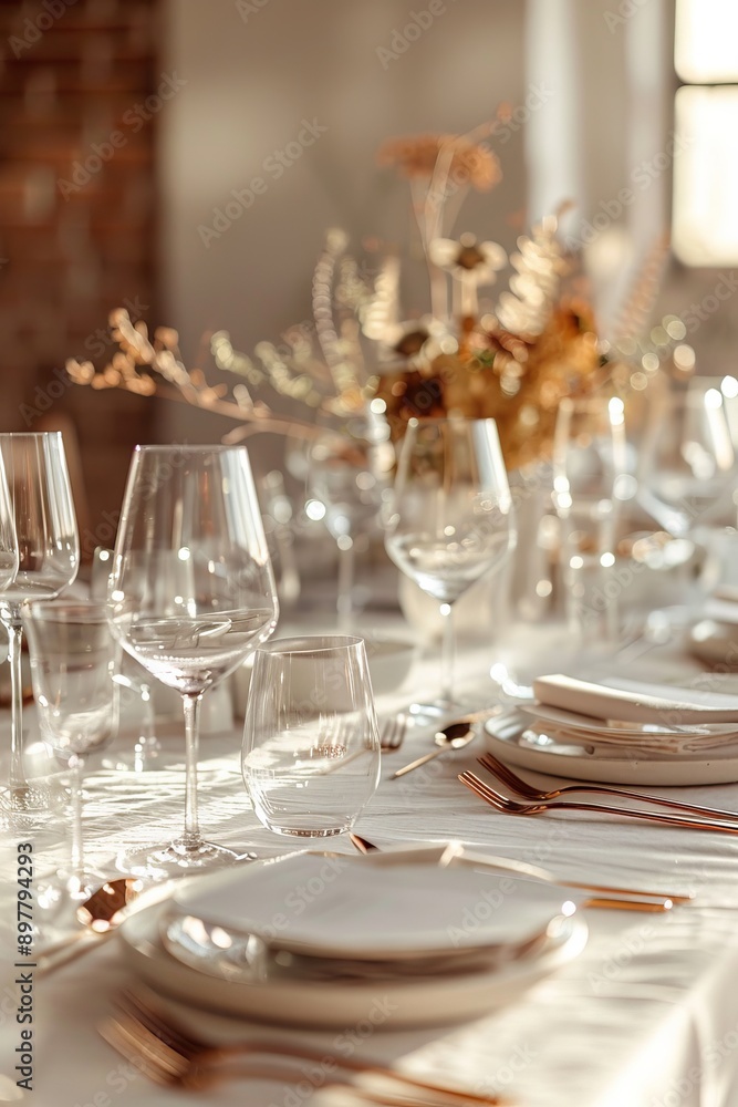 Wedding table setting with cutlery and crockery Wedding table setting with cutlery and crockery