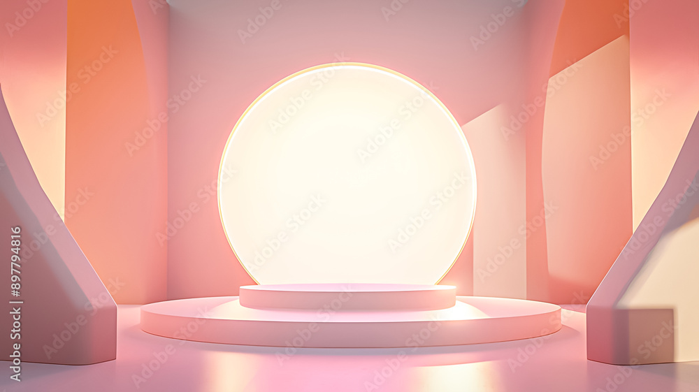 Minimalist 3D background with a sleek, geometric podium in the center, soft gradient lighting Minimalist 3D background with a sleek, geometric podium in the center, soft gradient lighting