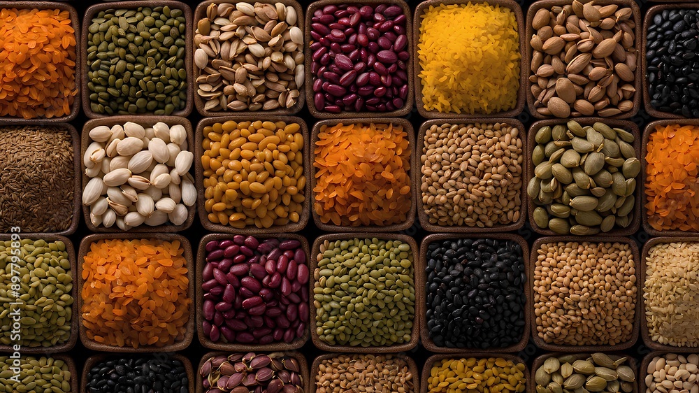 Containers with a variety of seeds Containers with a variety of seeds