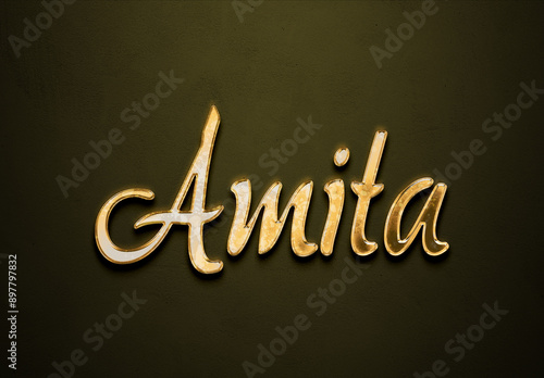 Old gold text effect of Hindi name Amita with 3D glossy style Mockup. photo