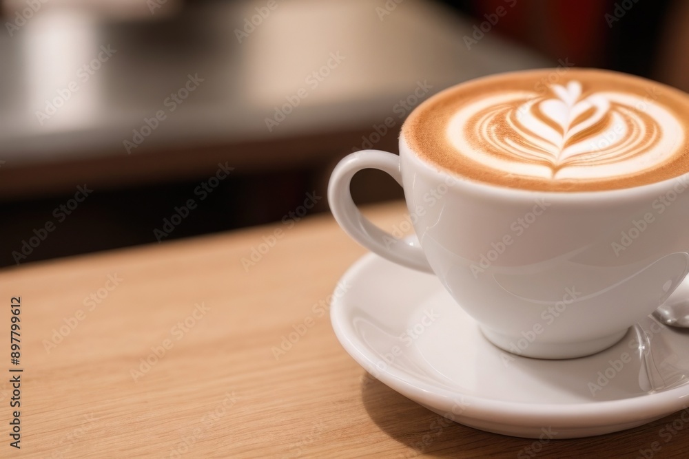 Cappuccino on a wooden table in a coffee shop Cappuccino on a wooden table in a coffee shop
