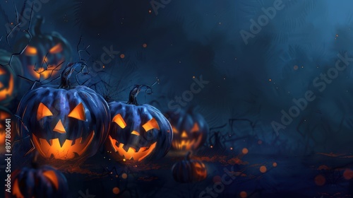 halloween background with scary pumpkins photo