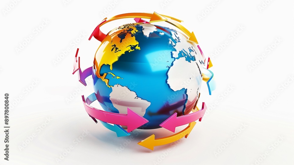 3D abstract globe with arrows on a white background 3D abstract globe with arrows on a white background