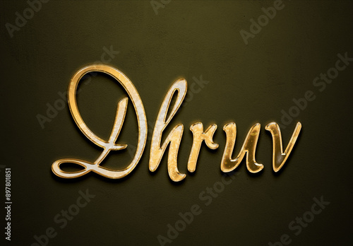 Old gold text effect of Hindi name Dhruv with 3D glossy style Mockup. photo