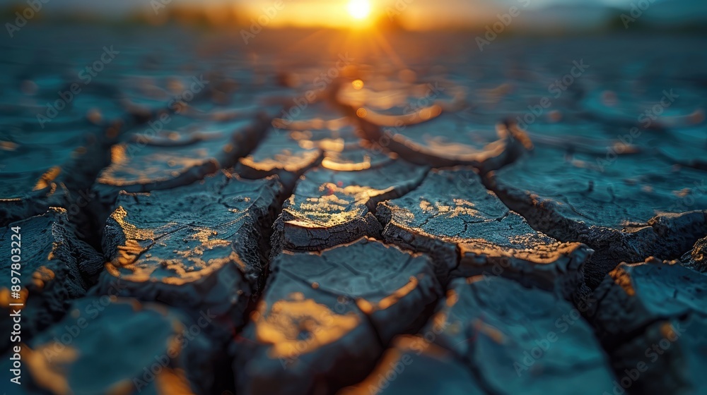 Macro shot of cracked dry earth in a drought area