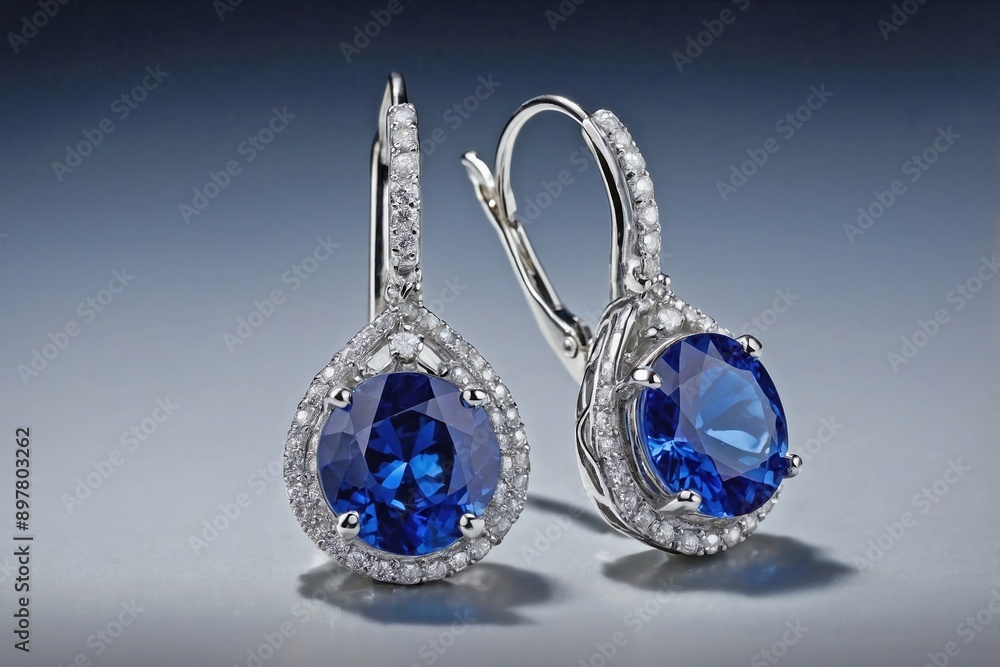 Sapphire Earrings: A pair of sapphire earrings displayed on a smooth surface. Sapphire Earrings: A pair of sapphire earrings displayed on a smooth surface.