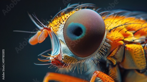 Obraz na płótnie Macro view of a fruit fly’s eye and body, highlighting its tiny structures w salonie