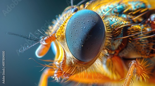 Obraz na płótnie Macro view of a fruit fly’s eye and body, highlighting its tiny structures w salonie