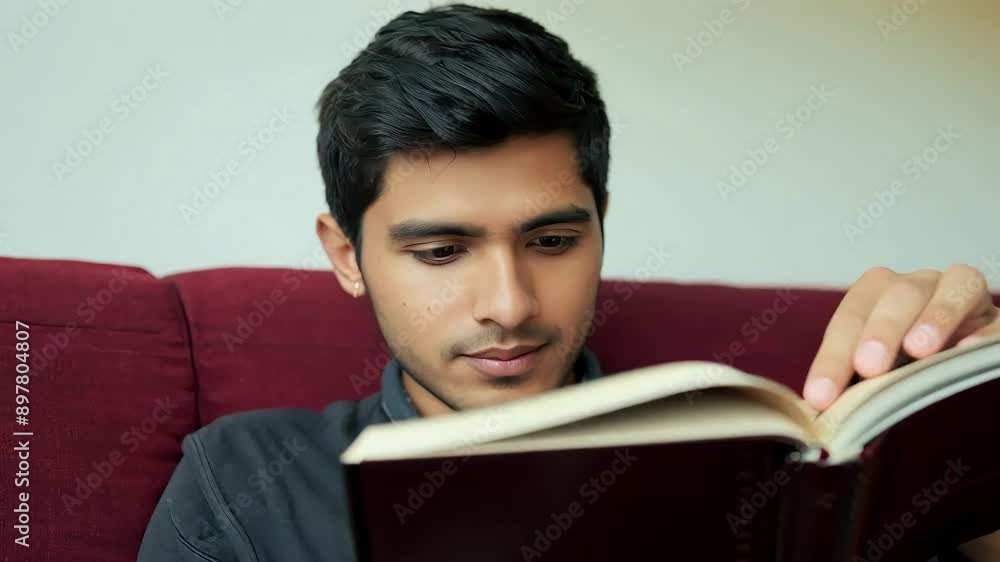 Young Man Reading a Book on Couch with Ai generated.
Young Man Reading a Book on Couch with Ai generated.