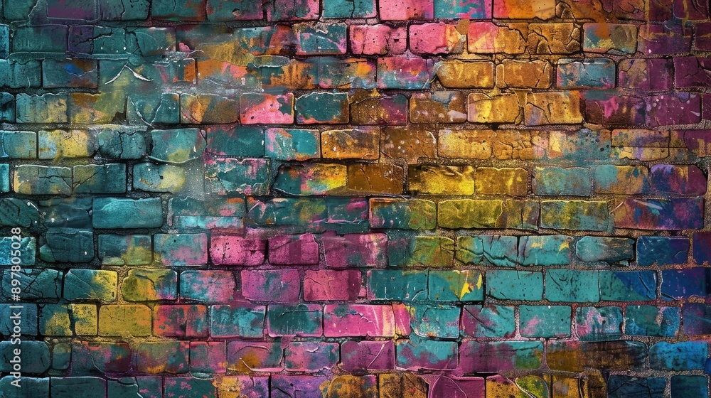 Fototapeta premium Vibrant grunge brick wall backdrop