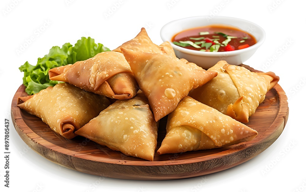 Board and plate of tasty Samosa with on white background. Board and plate of tasty Samosa with on white background.