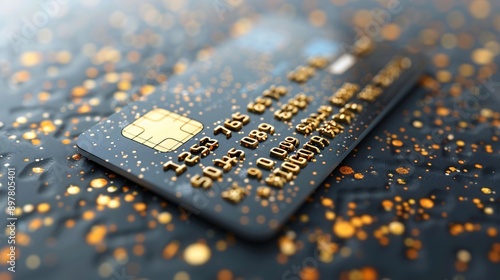 3D credit card with a chip on a white background