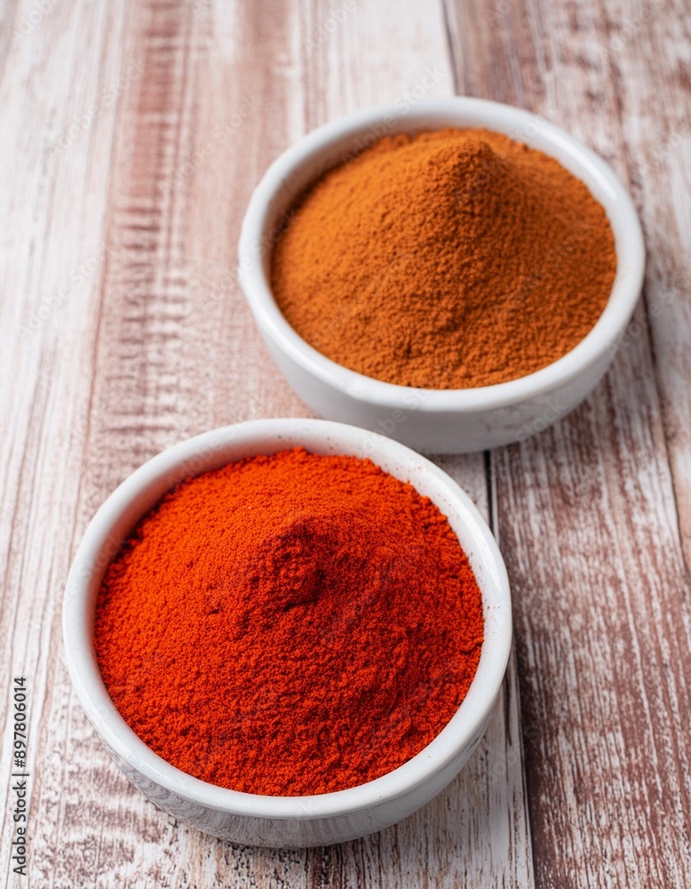 Red ground paprika and paprika powder in a bowl on the table Red ground paprika and paprika powder in a bowl on the table