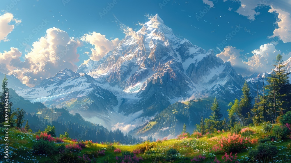 Mountains bathed in evening light