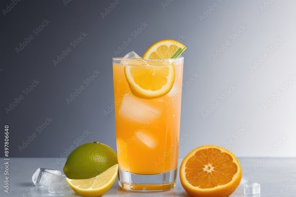 Fresh citrus cocktail with ice cubes Fresh citrus cocktail with ice cubes