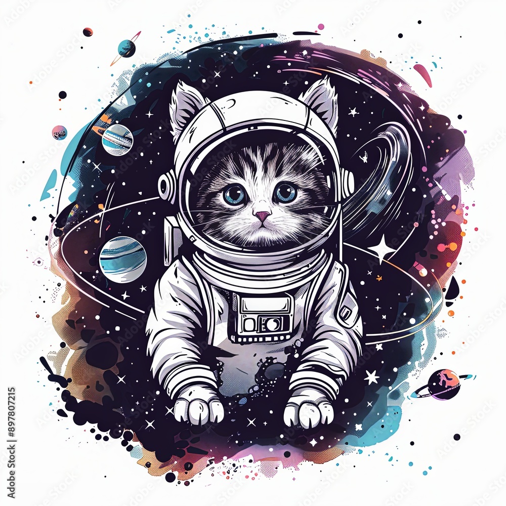 Obraz premium Cute Cat Astronaut in Space