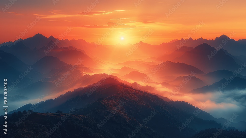 Mountains under a warm sky