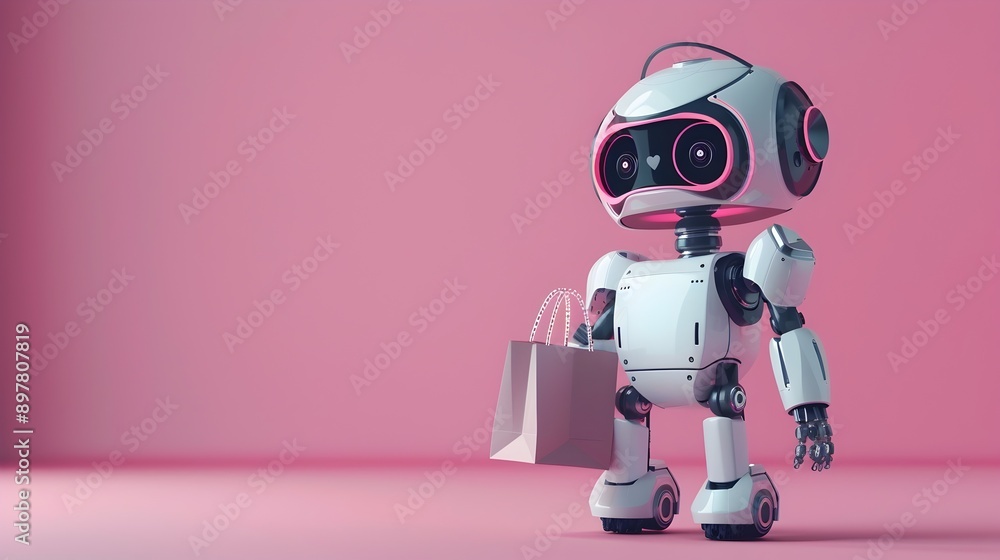 Futuristic Virtual Shopping Assistant - 3D of Innovative Digital Retail Concept with AI-Driven Customer Support Futuristic Virtual Shopping Assistant - 3D of Innovative Digital Retail Concept with AI-Driven Customer Support