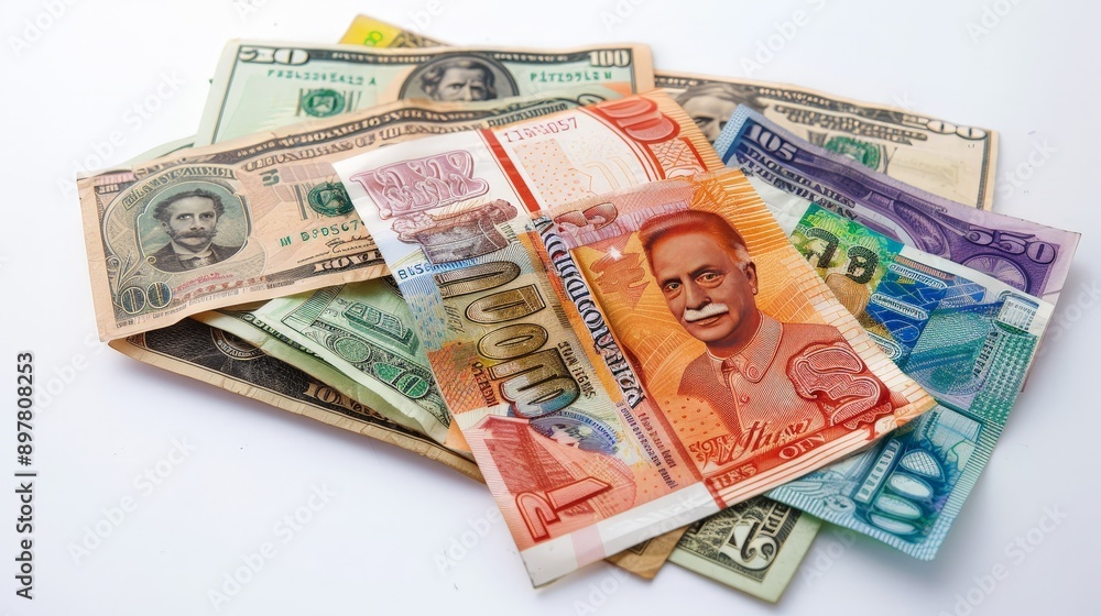 A collection of colorful banknotes from different countries, isolated on a white background, emphasizing the global nature of money. A collection of colorful banknotes from different countries, isolated on a white background, emphasizing the global nature of money.