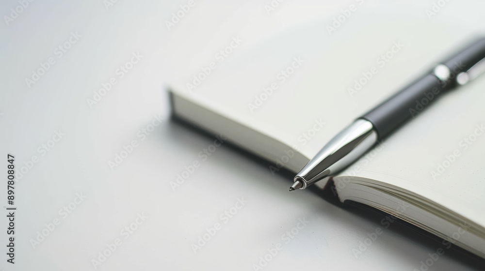 Blank notebook and pen on a clean desk, ideal for capturing ideas and notes in a well-organized environment. Ample space for text Blank notebook and pen on a clean desk, ideal for capturing ideas and notes in a well-organized environment. Ample space for text