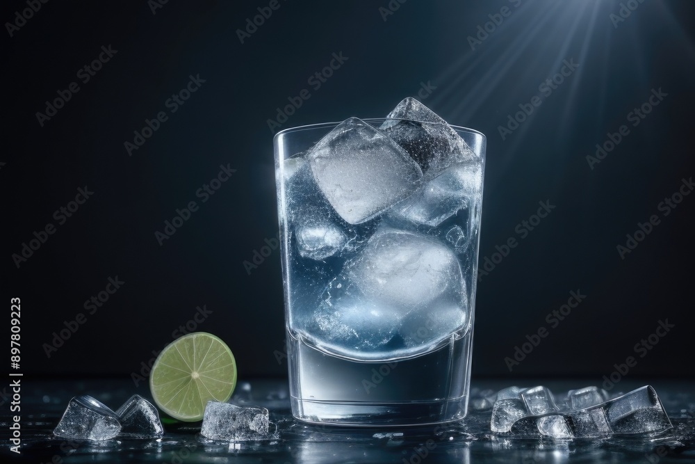 gin tonic with splash and lime over a black background gin tonic with splash and lime over a black background