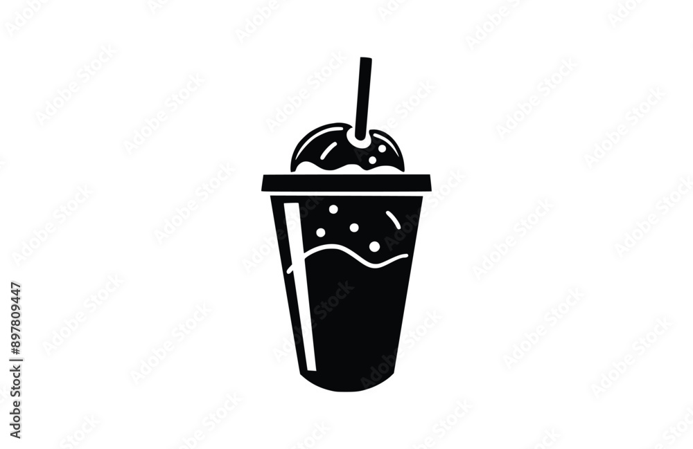 Iced coffee black icon isolated on white background. Vector illustration. Iced coffee black icon isolated on white background. Vector illustration.