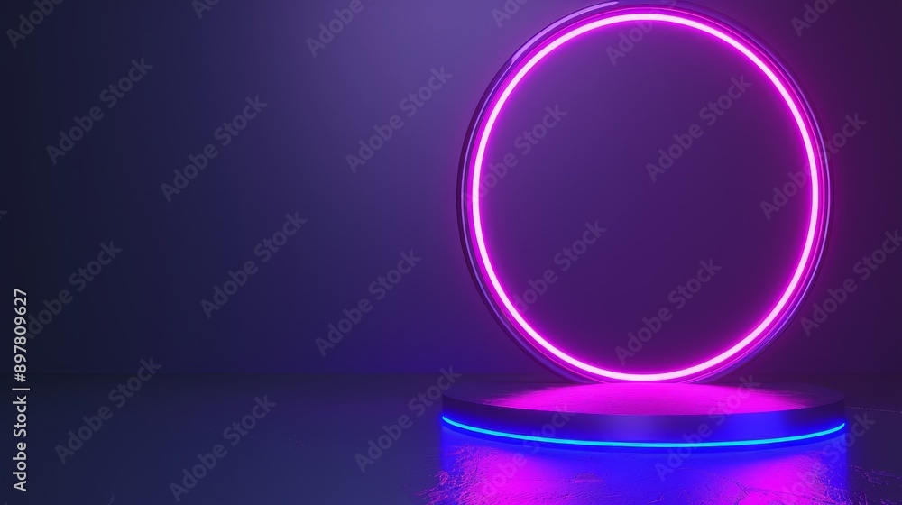 Vibrant neon circle on a futuristic glowing platform Vibrant neon circle on a futuristic glowing platform