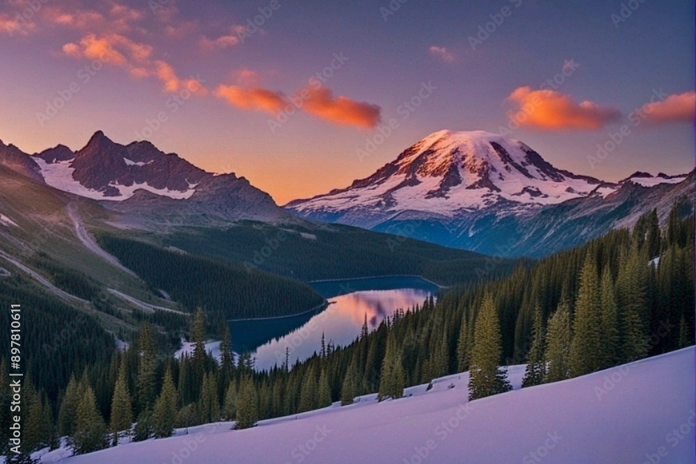Obraz premium snow covered mount rainier in winter