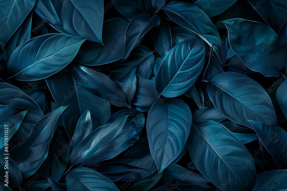 Dark Garden Elegance Blue Tropical Leaf Background Art Dark Garden Elegance Blue Tropical Leaf Background Art