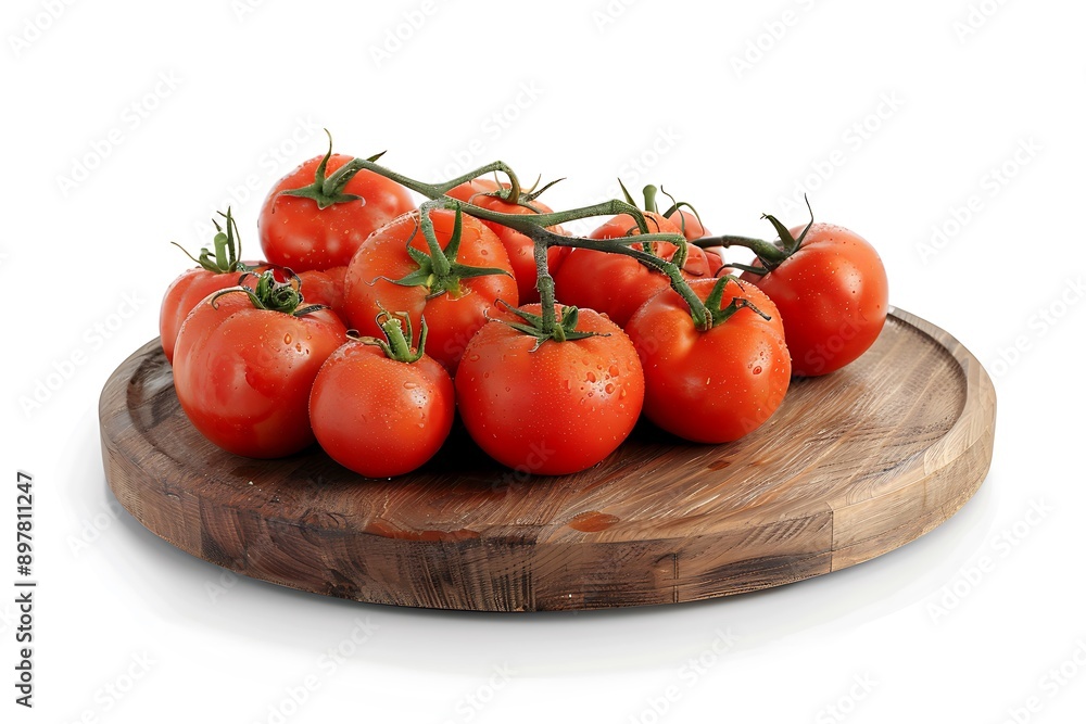 Board and plate of tasty Tomatoes with on white background. Board and plate of tasty Tomatoes with on white background.