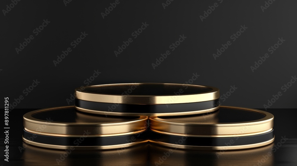 Elegant gold and black circular designs on display. Elegant gold and black circular designs on display.