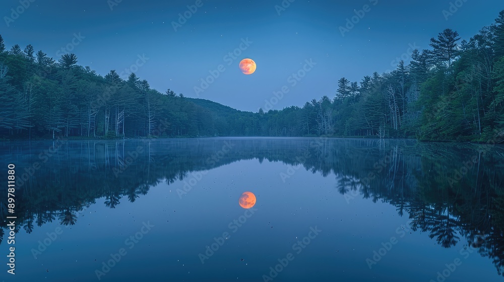 Photograph a reflection of the moon on a calm lake.