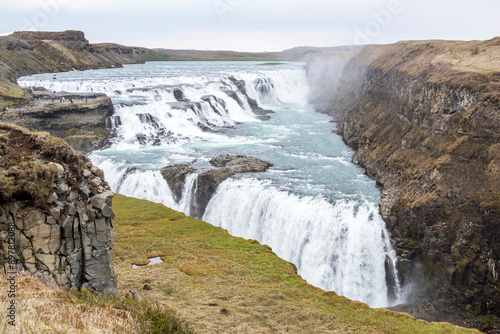 Gullfoss waterfall, Iceland, on a cloudy summer day