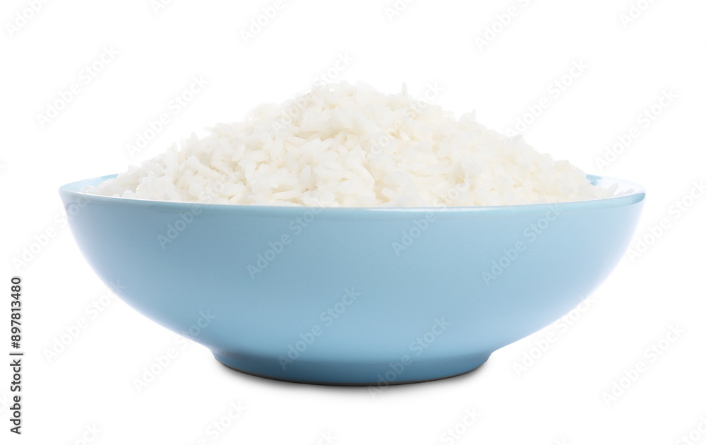 Tasty cooked rice in bowl isolated on white Tasty cooked rice in bowl isolated on white
