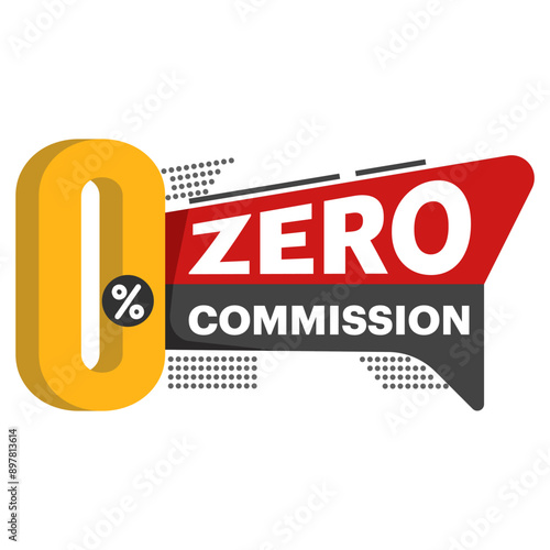 zero percent commission label concept. Zero percent commission banner. Special offer badges without commission for promotions. discount coupons or gift vouchers. Flat vector illustration on background
