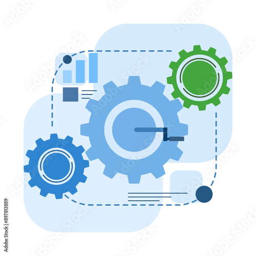 Business workflow concept, work process gears, Infographic elements, Chart with arrows and wheels, work process productivity and efficiency, group of rotating gears. leadership to move the team.