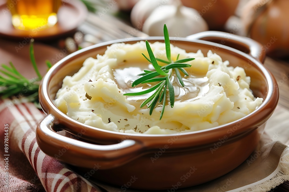 Mashed Potatoes with Garlic and Rosemary in a Bowl Mashed Potatoes with Garlic and Rosemary in a Bowl