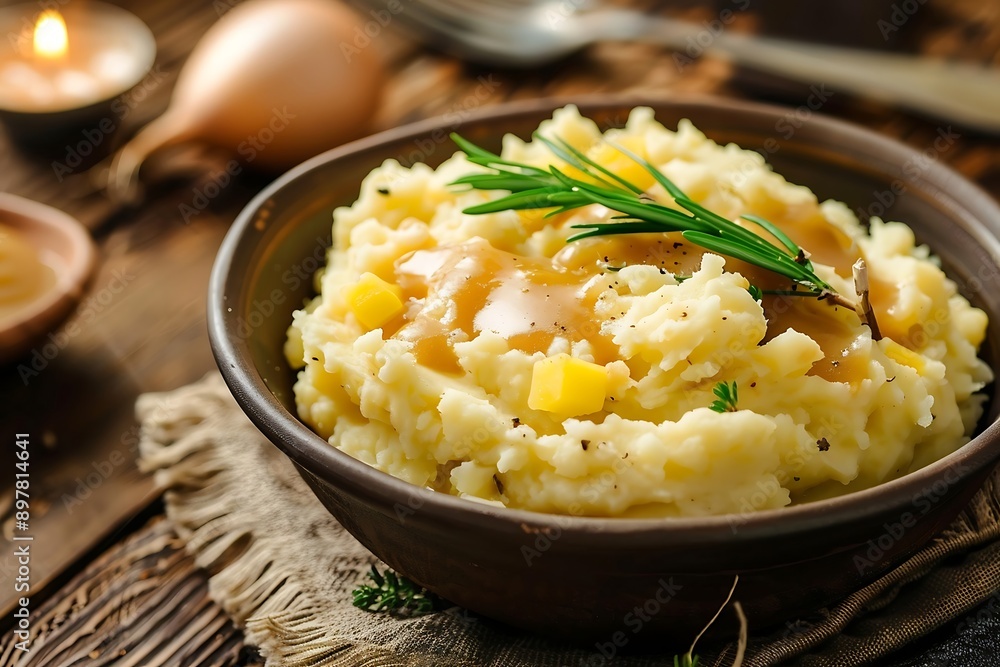 Mashed Potatoes with Garlic and Rosemary in a Bowl Mashed Potatoes with Garlic and Rosemary in a Bowl