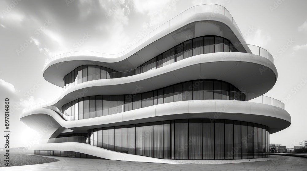 Photograph the lines and curves of a modern building
