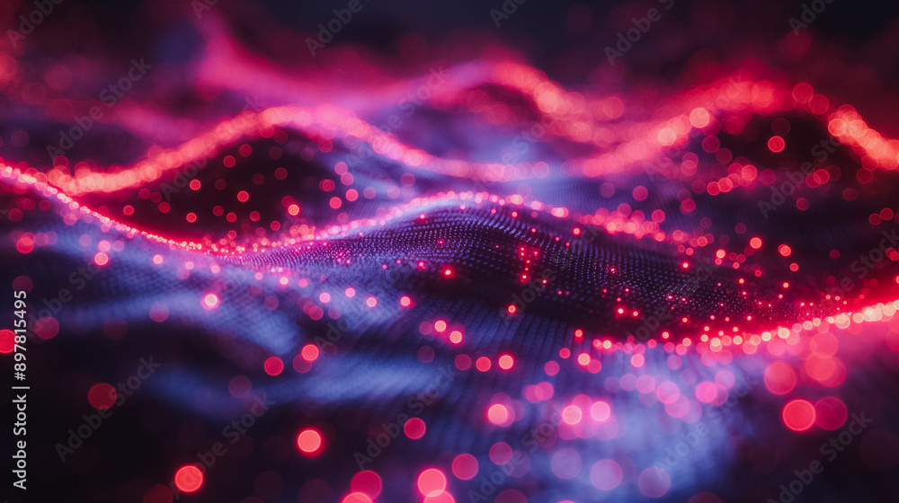 A red and blue wave with a lot of sparkles. The wave is made of dots and it looks like it's moving A red and blue wave with a lot of sparkles. The wave is made of dots and it looks like it's moving