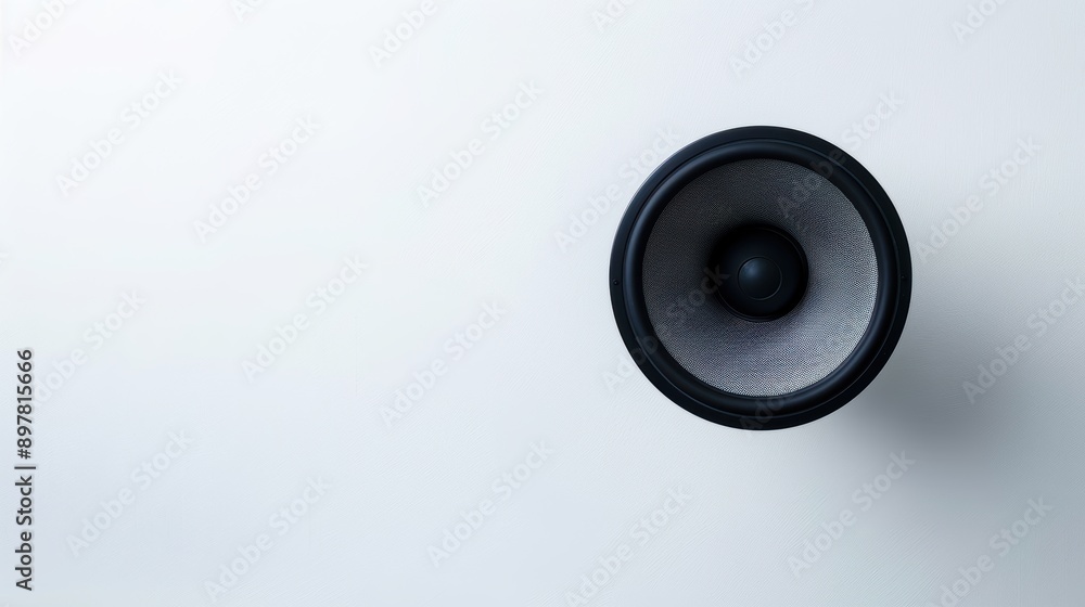 Sleek black audio speaker emits vibrant sound waves on a clean white background, symbolizing cutting-edge technology and entertainment Sleek black audio speaker emits vibrant sound waves on a clean white background, symbolizing cutting-edge technology and entertainment