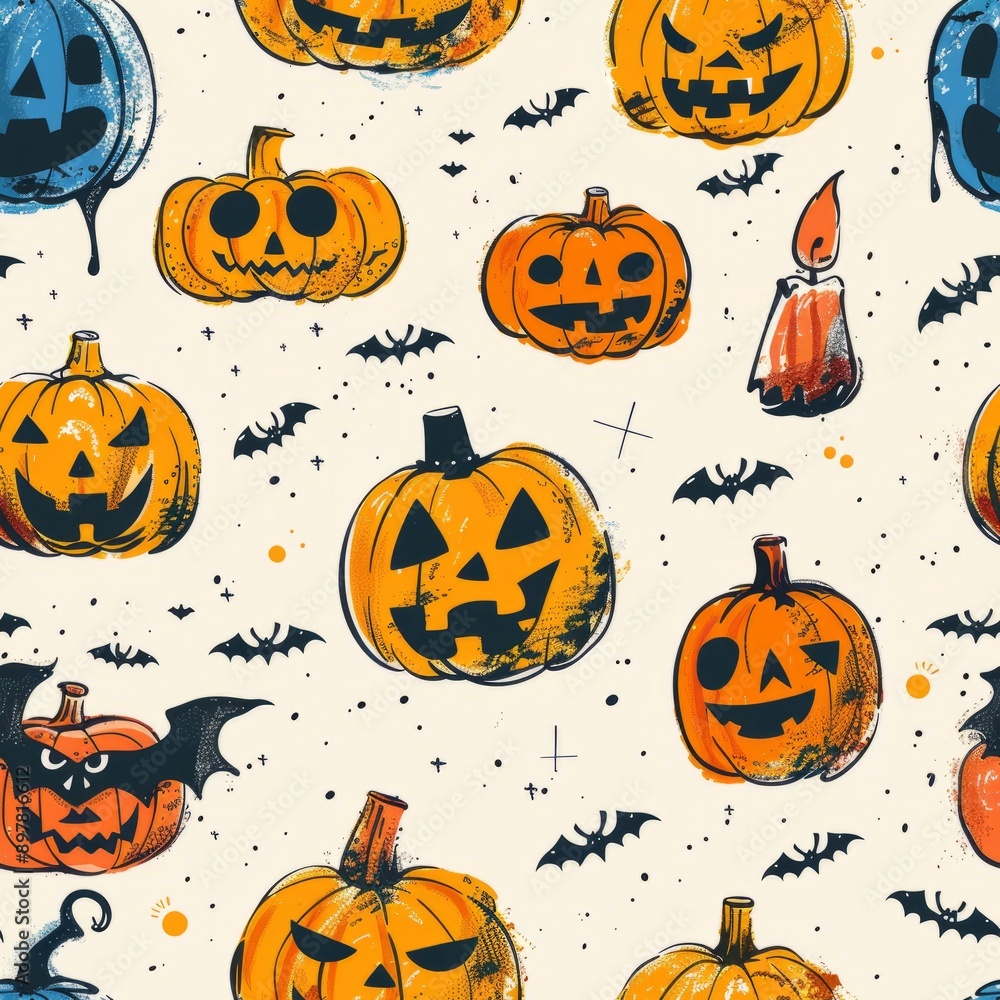 Cute Halloween cartoon character seamless pattern with ghosts, perfect for kids or party wallpaper design. Cute Halloween cartoon character seamless pattern with ghosts, perfect for kids or party wallpaper design.